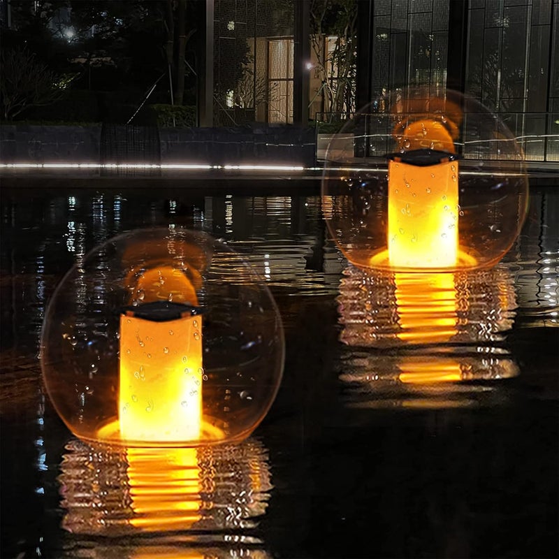 LanPool Floating Pool Lights, Solar Flame Lights Flickering IP68 Waterproof Ball Night Light, Outdoor Lantern Landscape Decoration Lamp for Pool, Pond, Event, Party, Garden(2pcs) - Image 1